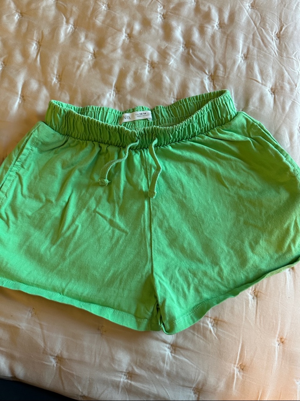 Zara Lime Green Girls' Elastic Waist Cotton Shorts